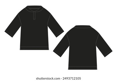 Long sleeve T shirt tops vector illustration black color template for baby boys. Apparel mock up cad  front and back views 