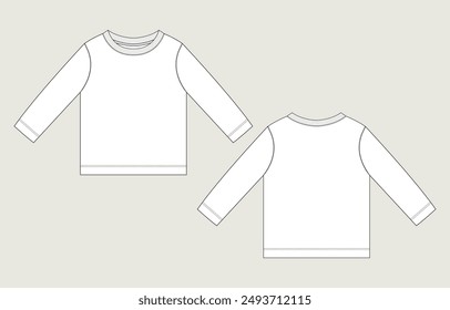 Long sleeve t shirt tops technical drawing fashion flat sketch vector illustration template for kids