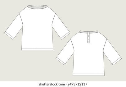 Long sleeve t shirt tops technical drawing fashion flat sketch vector illustration template for kids