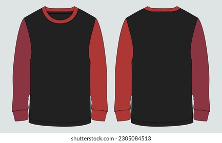 Vista frontal y posterior de la plantilla de ilustración vectorial de la camiseta de manga larga 