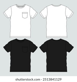 Long sleeve t shirt  vector illustration black and white  color  template front and back views