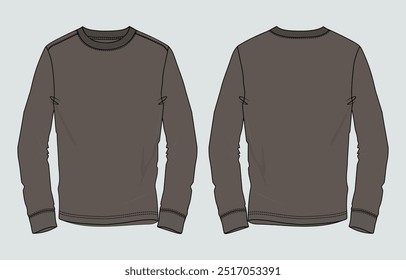 Long sleeve t shirt vector illustration grey color template front and back views