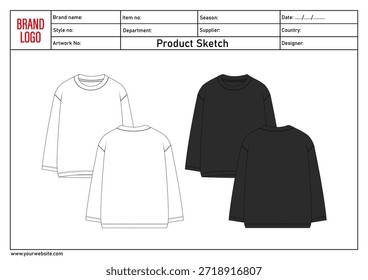 Long sleeve t shirt vector illustration white and black template front and back