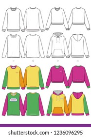 Long sleeve TOP SET Fashion flat technical drawing vector template