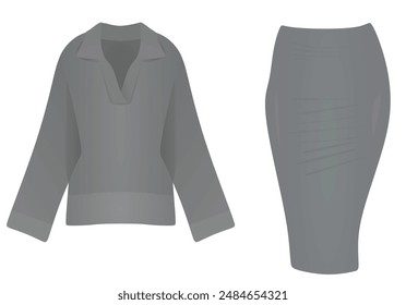 Long sleeve top and skirt. vector