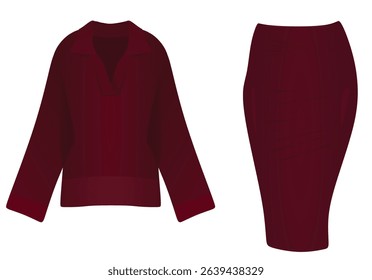 Long sleeve top and skirt. vector	