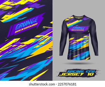 Long sleeve Tshirt abstract grunge background for extreme sport jersey team, motocross, car racing, cycling, fishing, diving, leggings, football, gaming