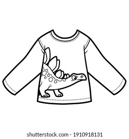 Long sleeve T-shirt with cartoon stegosaurus for boy outline for coloring on a white background