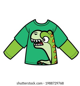 Long sleeve T-shirt with cartoon tyrannosaurus for boy color variation for coloring on a white background
