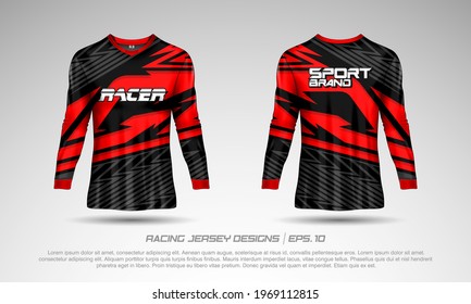 Long Sleeve T-shirt Design. Motocross Racing Jersey Mockup. Sport Uniform Front And Back View