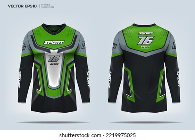 Long sleeve t-shirt design. Motorcycle, Mountain bike racing jersey mockup. Printable design eps 10 format.
