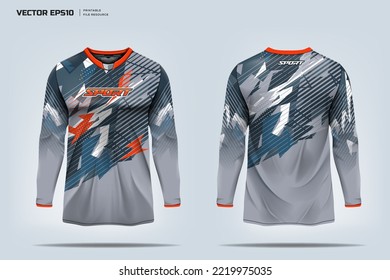 Long sleeve t-shirt design. Motorcycle, Mountain bike racing jersey mockup. Printable design eps 10 format.