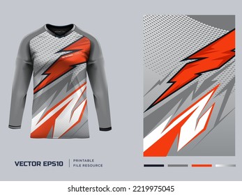 Long sleeve t-shirt design. Motorcycle, Mountain bike racing jersey mockup. Printable design eps 10 format.