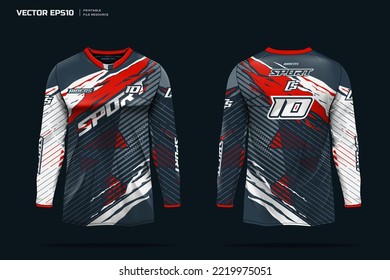 Long sleeve t-shirt design. Motorcycle, Mountain bike racing jersey mockup. Printable design eps 10 format.