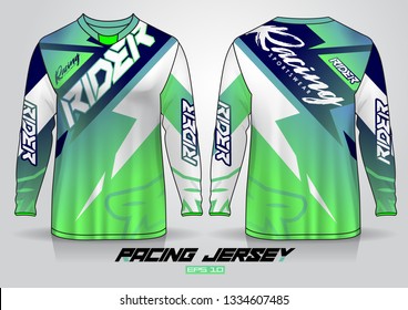 Long sleeve t-shirt design template, Motorcycle racing jersey mockup. uniform front and back view. Vector