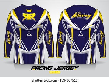 Long sleeve t-shirt design template, Motorcycle racing jersey mockup. uniform front and back view. Vector