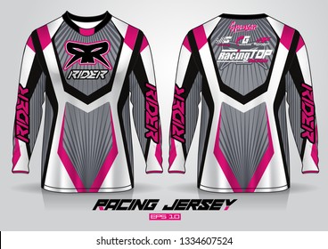 Long sleeve t-shirt design template, Motorcycle racing jersey mockup. uniform front and back view. Vector