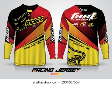 Long sleeve t-shirt design template, Motorcycle racing jersey mockup. uniform front and back view. Vector