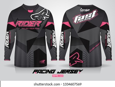 Long sleeve t-shirt design template, Motorcycle racing jersey mockup. uniform front and back view. Vector