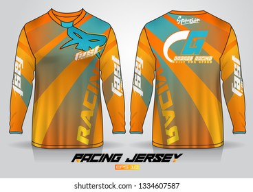 Long sleeve t-shirt design template, Motorcycle racing jersey mockup. uniform front and back view. Vector