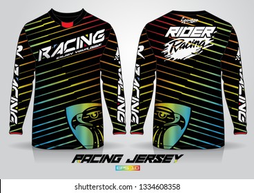 Long sleeve t-shirt design template, Motorcycle racing jersey mockup. uniform front and back view. Vector