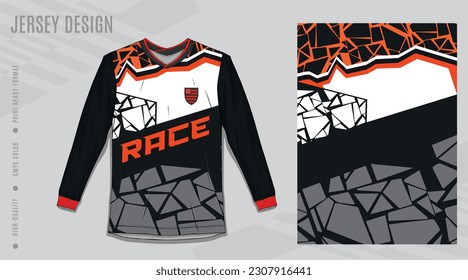 Long sleeve t-shirt design template, Motorcycle racing jersey mockup. unique motocross uniform  Vector