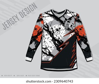 Long sleeve t-shirt design template, Motorcycle racing jersey mockup. unique motocross uniform front ad back view