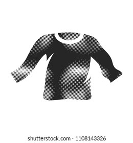 Long sleeve T-shirt icon in halftone style. Black and white monochrome vector illustration.