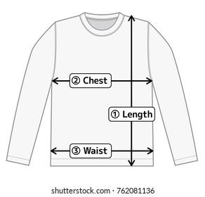 long sleeve t-shirt illustration for size chart (english) 