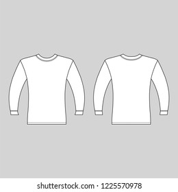 Long sleeve t-shirt outlined template (front & back view), vector illustration isolated on grey