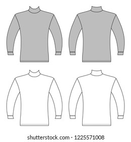 Long sleeve t-shirt outlined template (front & back view), vector illustration isolated on white