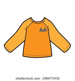 Long sleeve T-shirt with small calligraphic inscription Dude for boy color variation for coloring on a white background