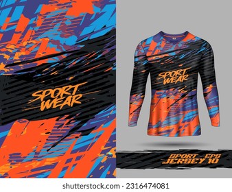 Long sleeve t-shirt template abstract background for extreme jersey team, racing, cycling, leggings, football, gaming and sport livery.