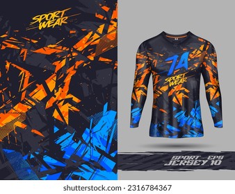 Long sleeve t-shirt template abstract background for extreme jersey team, racing, cycling, leggings, football, gaming and sport livery.