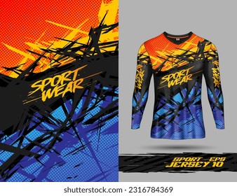 Long sleeve t-shirt template abstract background for extreme jersey team, racing, cycling, leggings, football, gaming and sport livery.