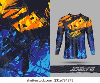 Long sleeve t-shirt template abstract background for extreme jersey team, racing, cycling, leggings, football, gaming and sport livery.