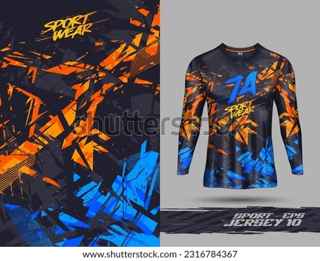 Long sleeve t-shirt template abstract background for extreme jersey team, racing, cycling, leggings, football, gaming and sport livery.