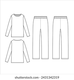 Long Sleeve t-shirt and trousers Vector Sketch Template