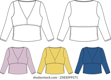 Long sleeve tshirt V neckline with elastic cuff and cut under chest
