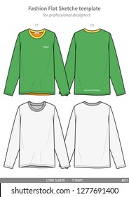 LONG SLEEVE T-SHIRTS fashion flat technical drawing template