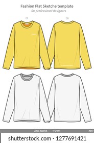 LONG SLEEVE T-SHIRTS fashion flat technical drawing template