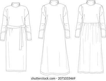 Long Sleeve Turtleneck Long Dress