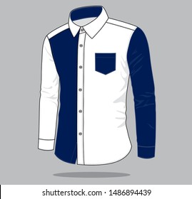 Long Sleeve Uniform Shirt Design Vector 
(White / Navy Blue)
