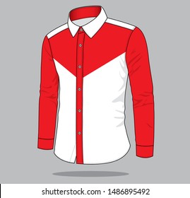 Long Sleeve Uniform Shirt Design Vector 
(White / Red)