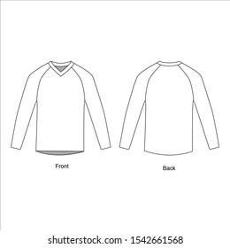 Long sleeve, vector. Jacket with a long sleeve, vector. Technical drawing of a pullover. V neck. Raglan sleeve.