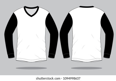 Long Sleeve V-Neck Shirt Design Vector With White/Black Colors.