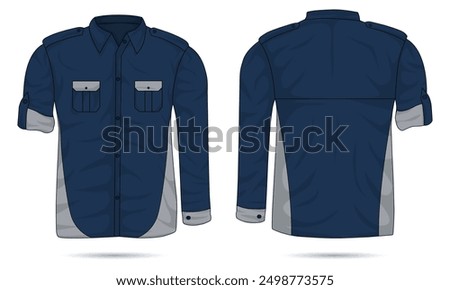 Long sleeve work shirt mockup front and back view