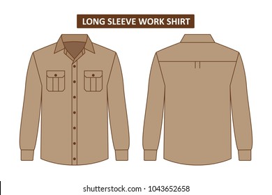 Long Sleeve Work Shirt With Two Chest Pocket Template Set Back And Front