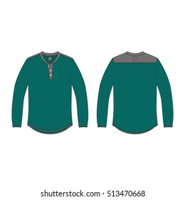 Long Sleeved Henley Neck Tee Vector