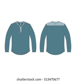 Long Sleeved Henley Neck Tee Vector